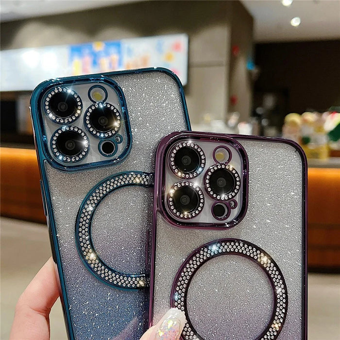 For iPhone 14 Pro Max Magnetic Glitter Case Gradient TPU + PC Phone Cover - Blue - 4