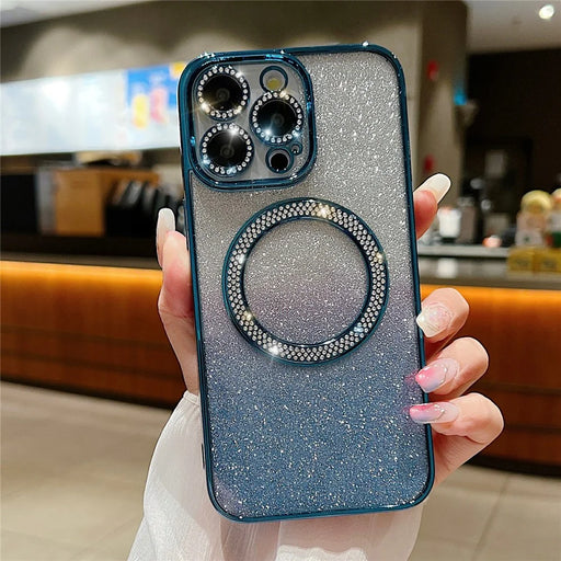 For iPhone 15 Pro Magnetic Case TPU + PC Glitter Sparkle Phone Cover - Blue - 1