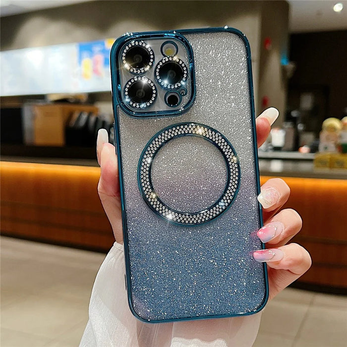 For iPhone 15 Pro Magnetic Case TPU + PC Glitter Sparkle Phone Cover - Blue - 1