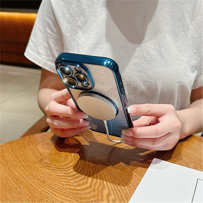 For iPhone 15 Pro Magnetic Case TPU + PC Glitter Sparkle Phone Cover - Blue - 2