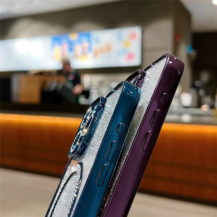 For iPhone 15 Pro Magnetic Case TPU + PC Glitter Sparkle Phone Cover - Blue - 6