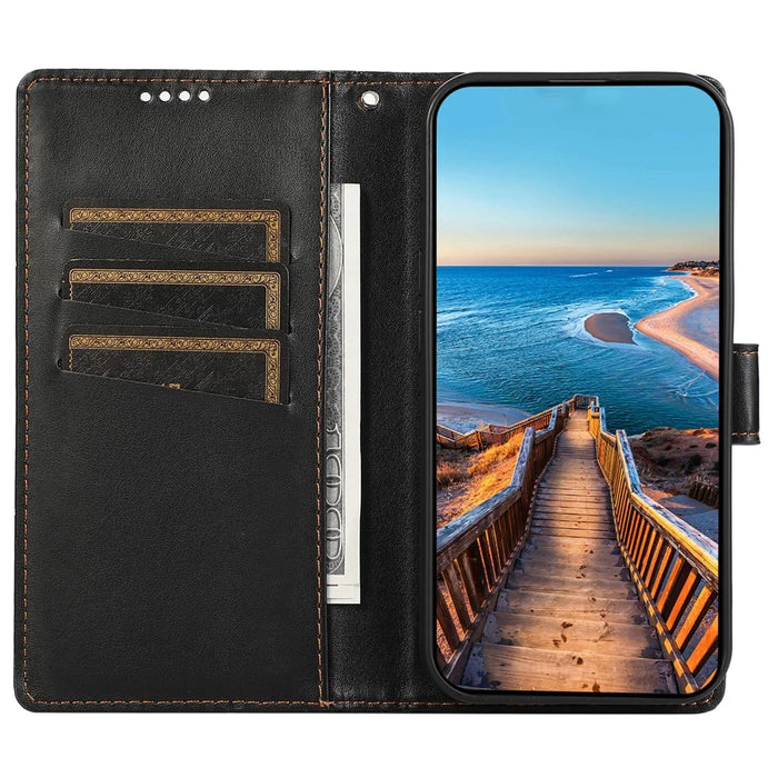 DF-06 For iPhone 16 Pro Max Case Line Imprint Wallet Phone Cover - Black - 2
