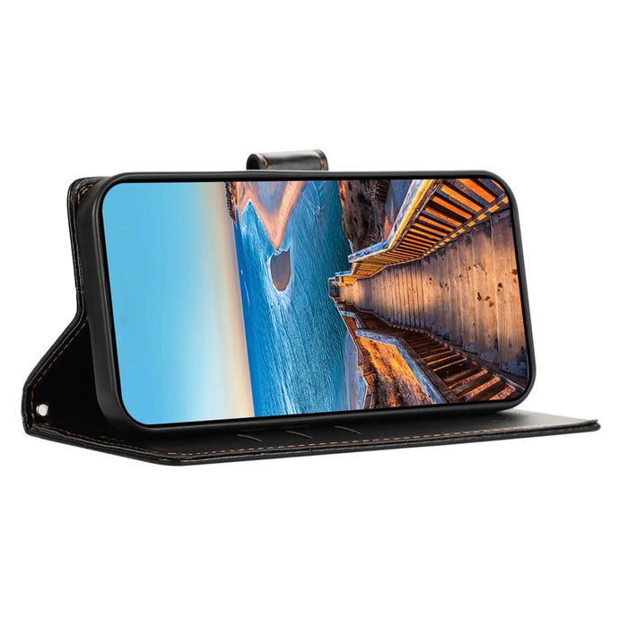 DF-06 For iPhone 16 Pro Max Case Line Imprint Wallet Phone Cover - Black - 3