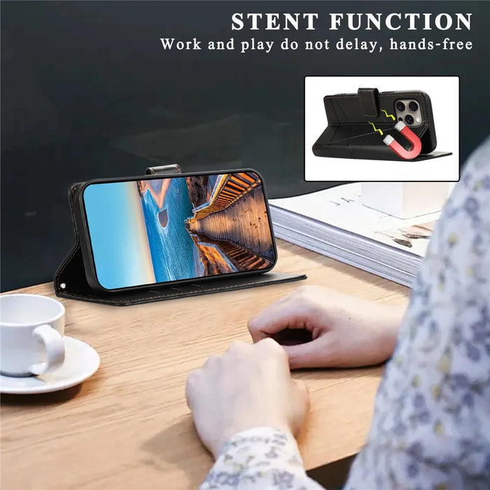 DF-06 For iPhone 16 Pro Max Case Line Imprint Wallet Phone Cover - Black - 5