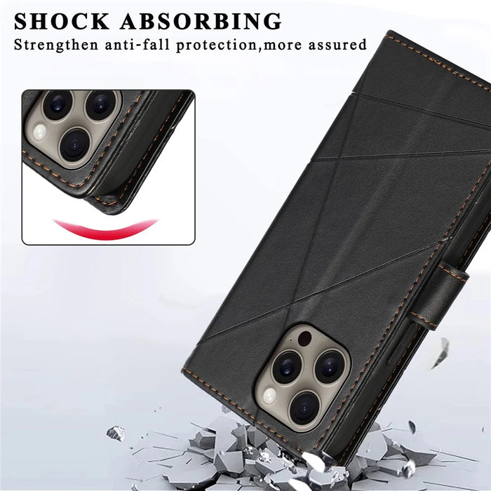 DF-06 For iPhone 16 Pro Max Case Line Imprint Wallet Phone Cover - Black - 7