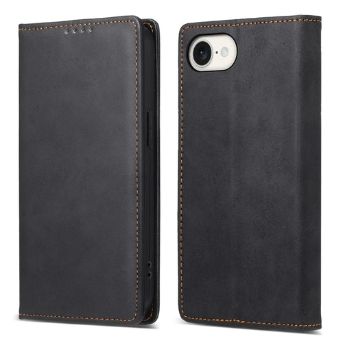 For iPhone 17e / 16e Case RFID Blocking PU Leather Magnetic Closure Flip Phone Cover - Black - 1