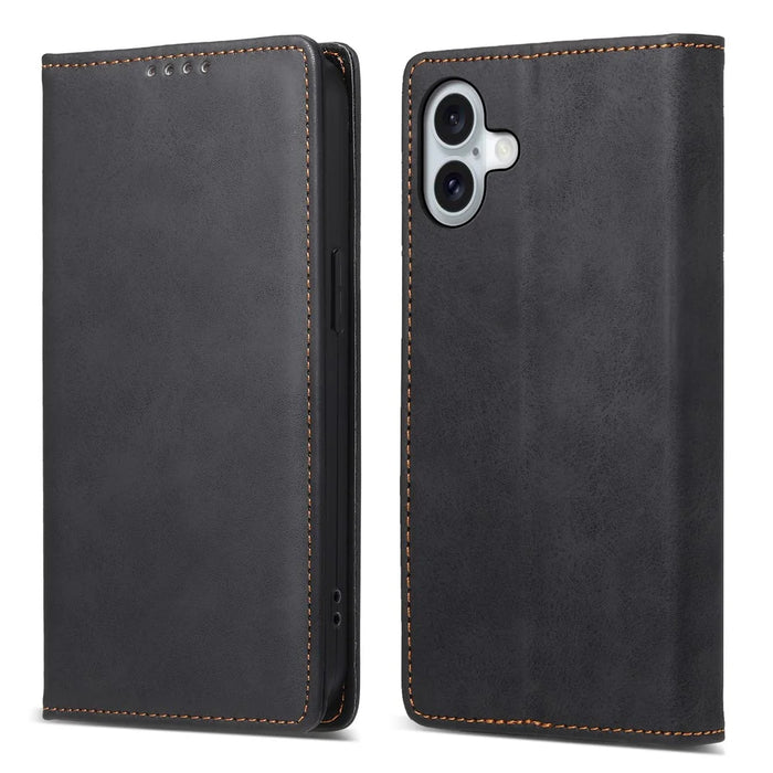 DF-05 For iPhone 16 Plus Case RFID Blocking PU Leather Wallet Phone Cover - Black - 1