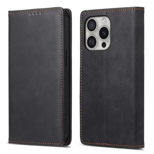 DF-05 For iPhone 16 Pro Wallet Case RFID Blocking PU Leather Phone Cover - Black - 1