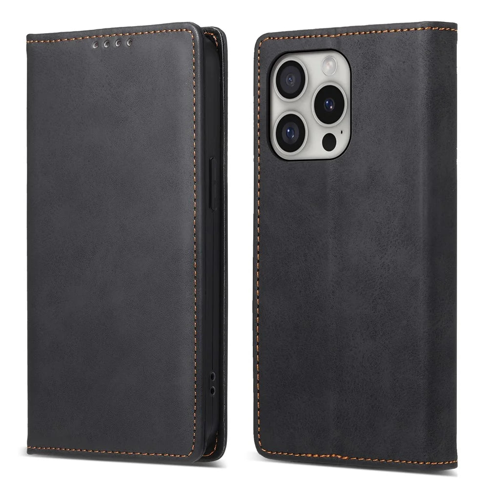 DF-05 For iPhone 16 Pro Wallet Case RFID Blocking PU Leather Phone Cover - Black - 1