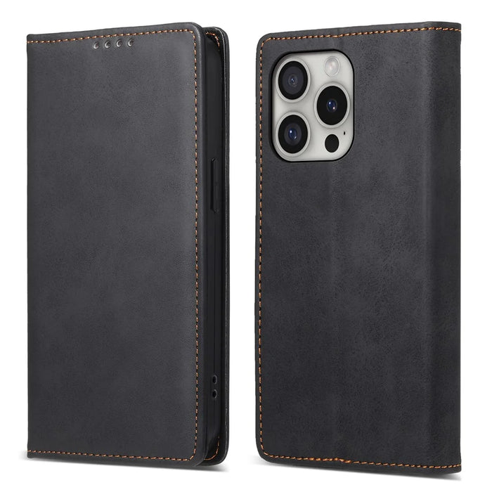 DF-05 For iPhone 16 Pro Wallet Case RFID Blocking PU Leather Phone Cover - Black - 1