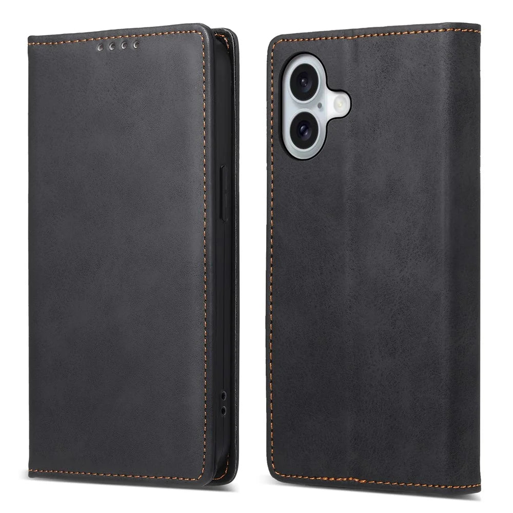 DF-05 For iPhone 16 Case PU Leather RFID Blocking Phone Cover - Black - 1