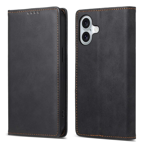 DF-05 For iPhone 16 Case PU Leather RFID Blocking Phone Cover - Black - 1
