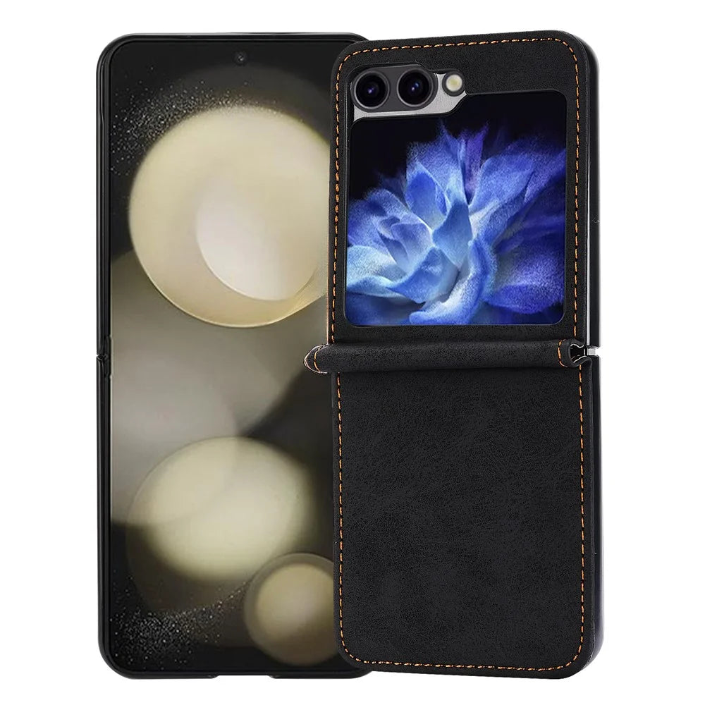 DF-05 For Samsung Galaxy Z Flip7 FE 5G / Z Flip6 5G Case PU Leather Magnetic Closure Phone Cover - Black - 2