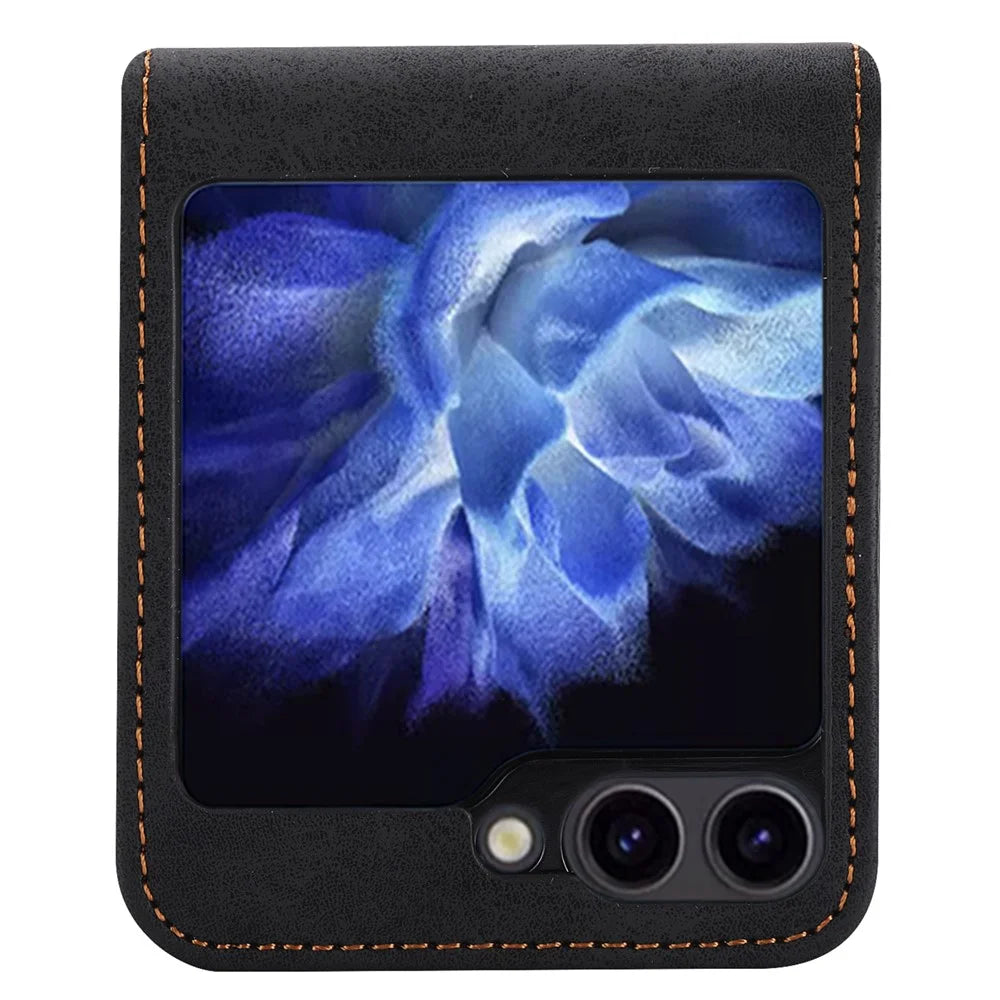 DF-05 For Samsung Galaxy Z Flip7 FE 5G / Z Flip6 5G Case PU Leather Magnetic Closure Phone Cover - Black - 3
