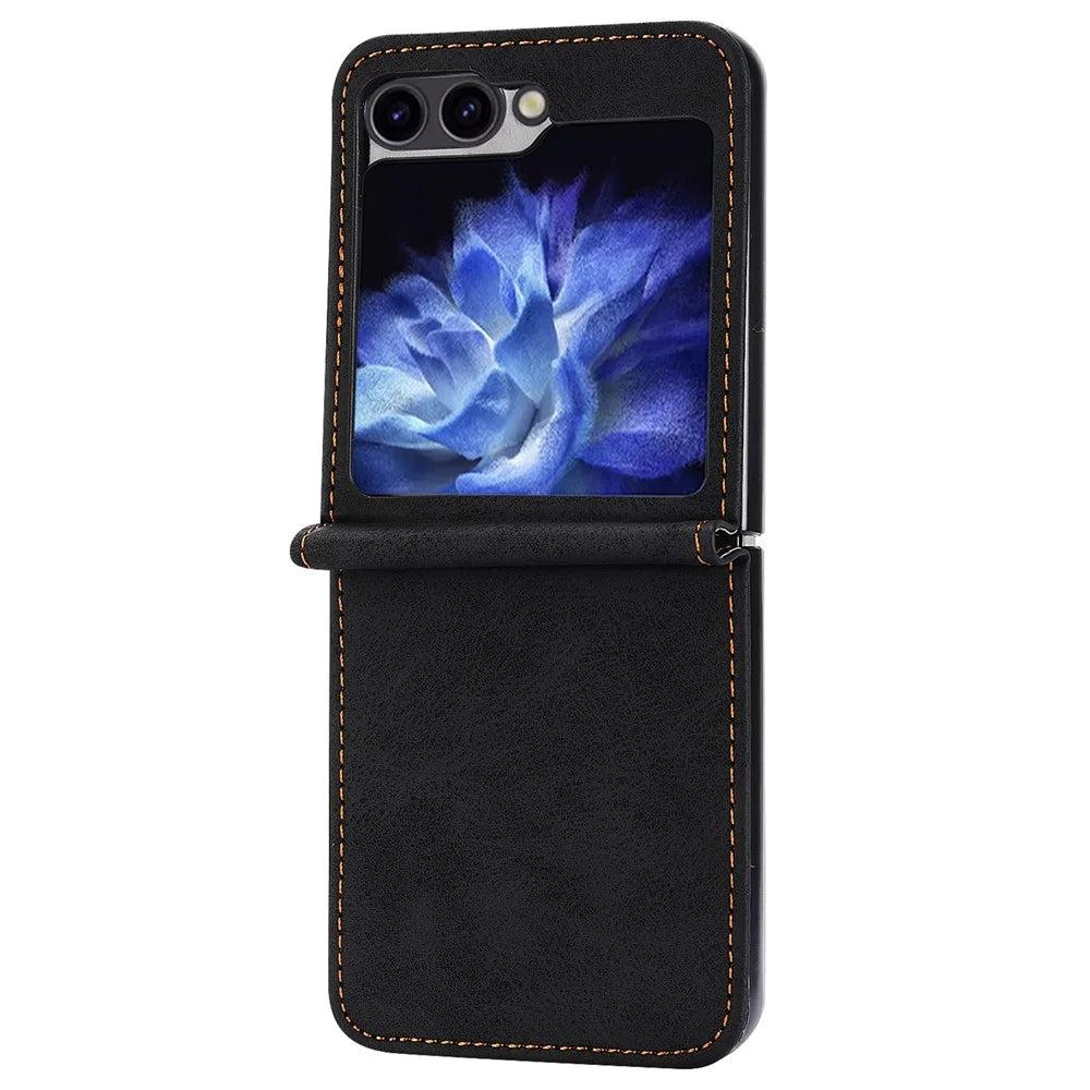DF-05 For Samsung Galaxy Z Flip7 FE 5G / Z Flip6 5G Case PU Leather Magnetic Closure Phone Cover - Black - 6