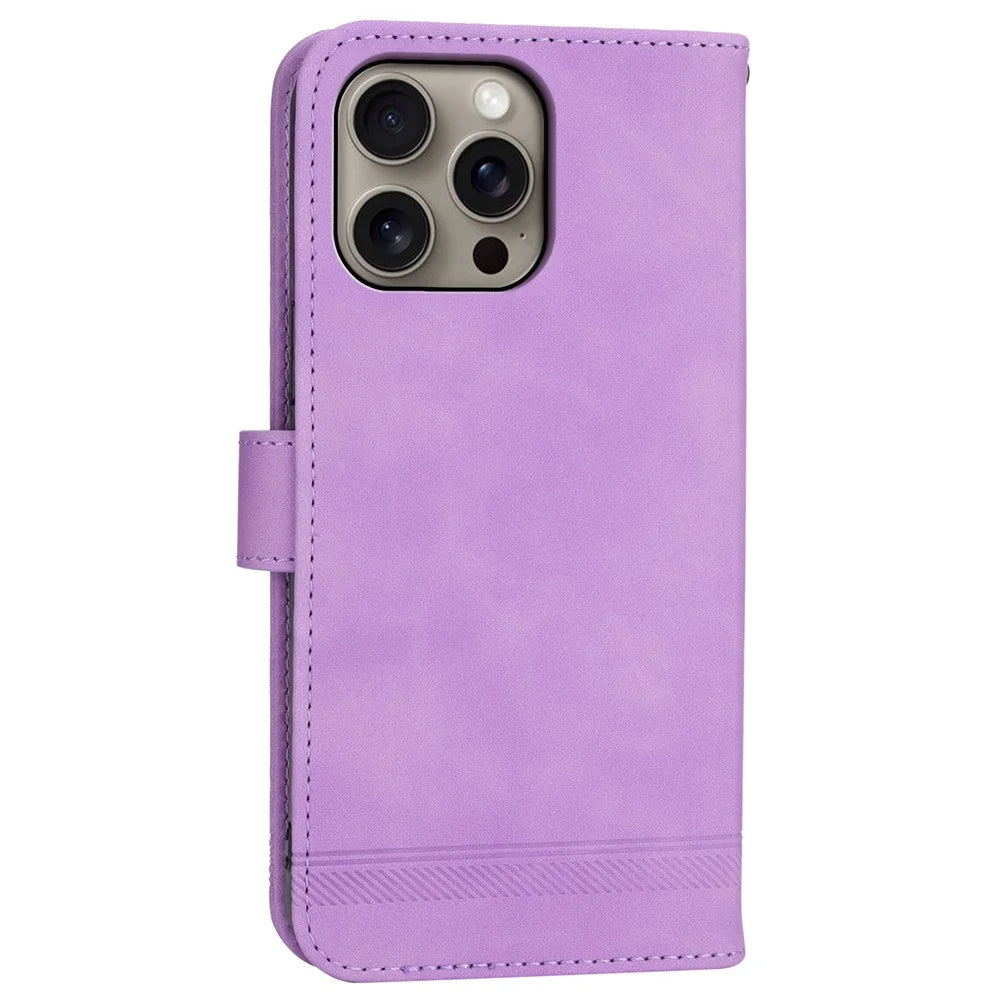 DIERFENG DF-03 For iPhone 16 Pro Max Wallet Case Anti-Drop Lines Imprinted Phone Cover - Purple - 7