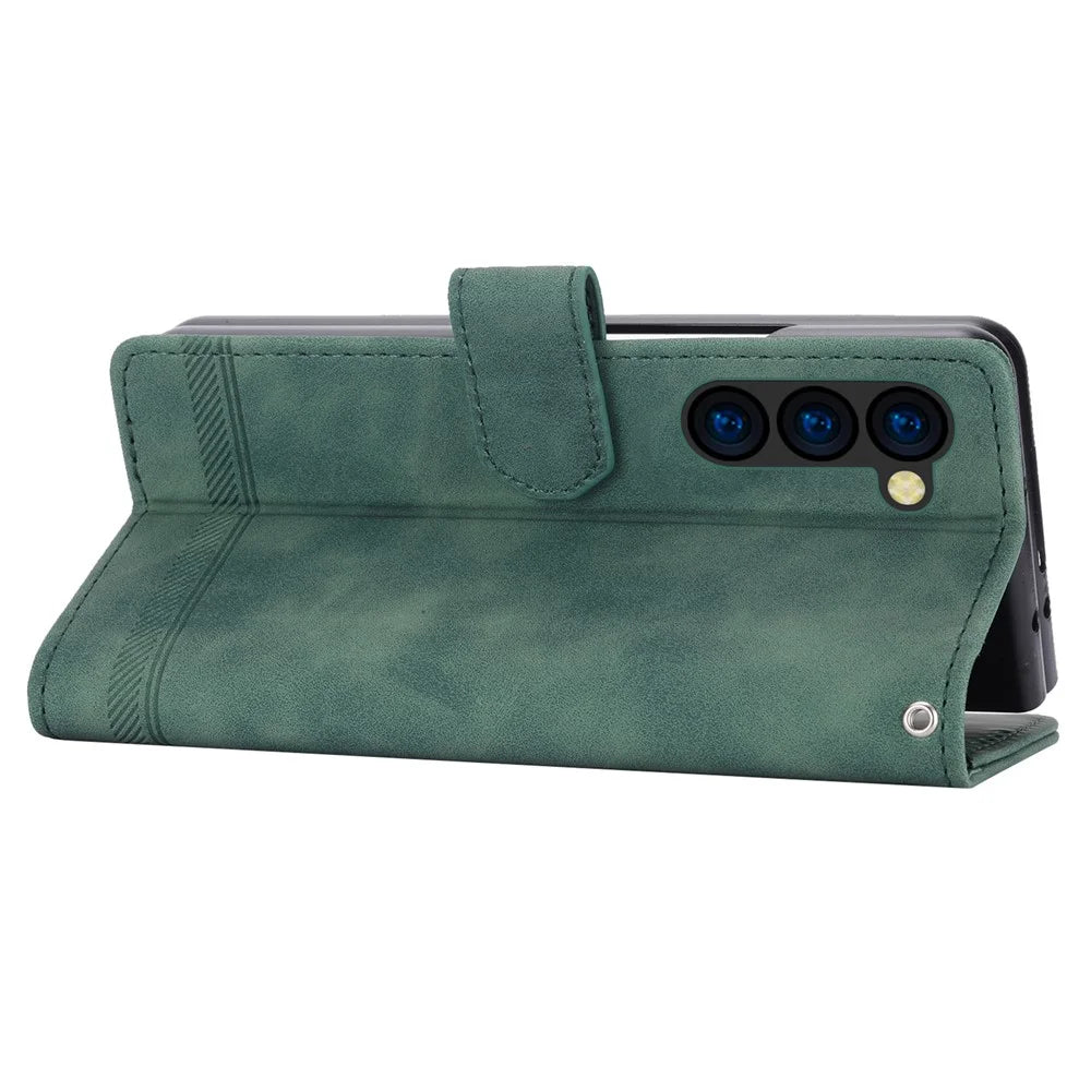 DIERFENG DF-03 For Samsung Galaxy Z Fold6 5G Wallet Phone Case Lines Imprinted Leather Cover - Green - 4