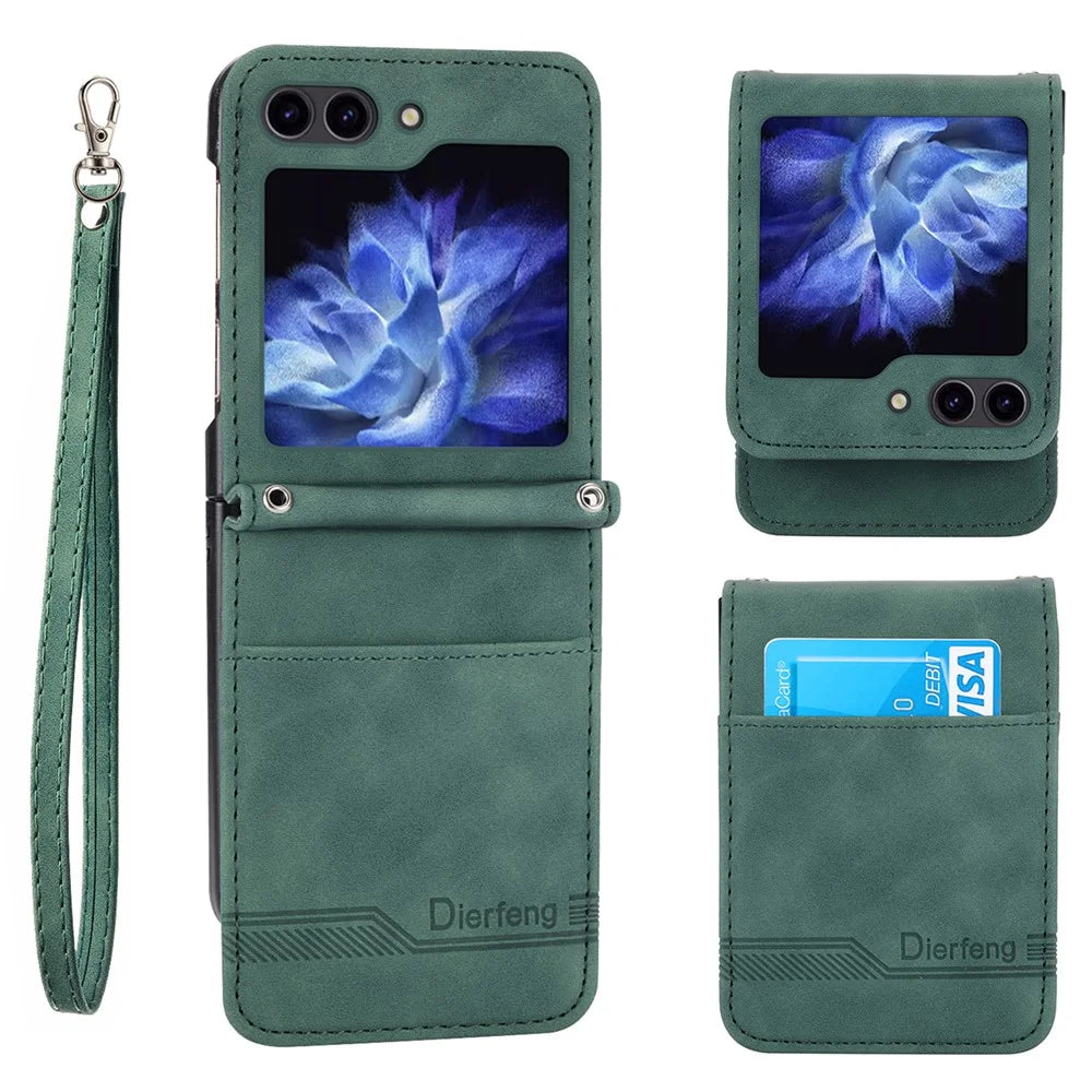 DIERFENG DF-03 For Samsung Galaxy Z Flip7 FE 5G / Z Flip6 5G Card Slot Case Lines Imprinted Phone Cover - Green - 1