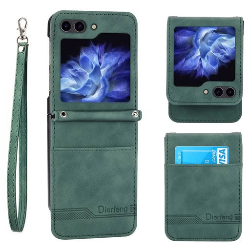 DIERFENG DF-03 For Samsung Galaxy Z Flip7 FE 5G / Z Flip6 5G Card Slot Case Lines Imprinted Phone Cover - Green - 1