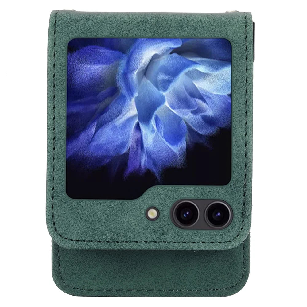 DIERFENG DF-03 For Samsung Galaxy Z Flip7 FE 5G / Z Flip6 5G Card Slot Case Lines Imprinted Phone Cover - Green - 3