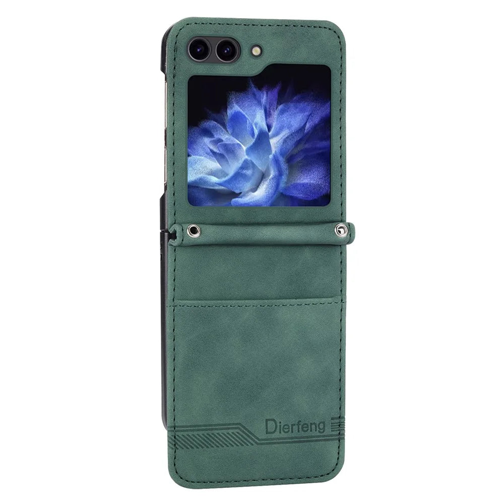 DIERFENG DF-03 For Samsung Galaxy Z Flip7 FE 5G / Z Flip6 5G Card Slot Case Lines Imprinted Phone Cover - Green - 5