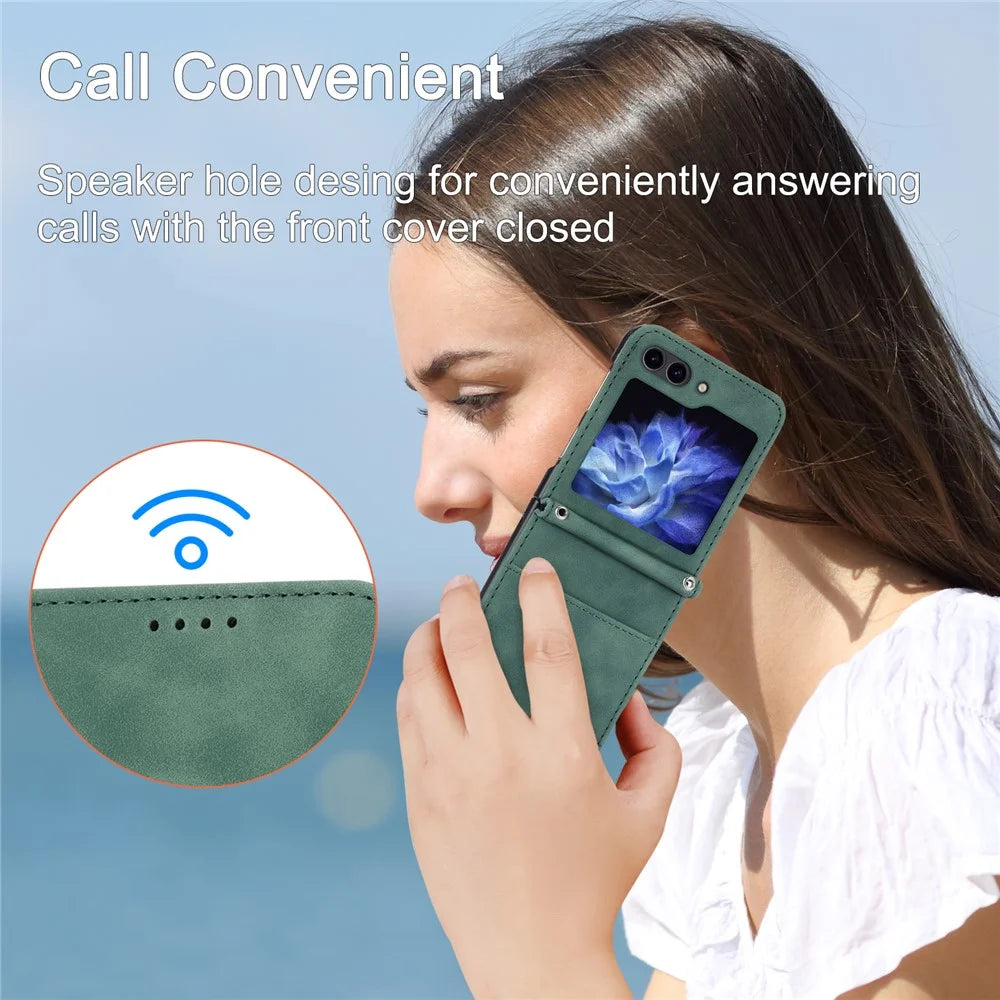 DIERFENG DF-03 For Samsung Galaxy Z Flip7 FE 5G / Z Flip6 5G Card Slot Case Lines Imprinted Phone Cover - Green - 7
