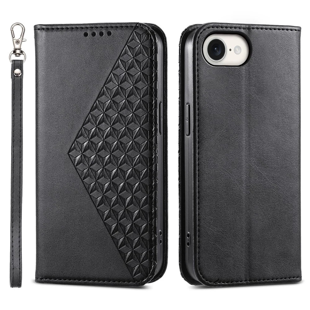 For iPhone 17e / 16e Wallet Case PU Leather Phone Cover Mobile Accessories   - Black - 1