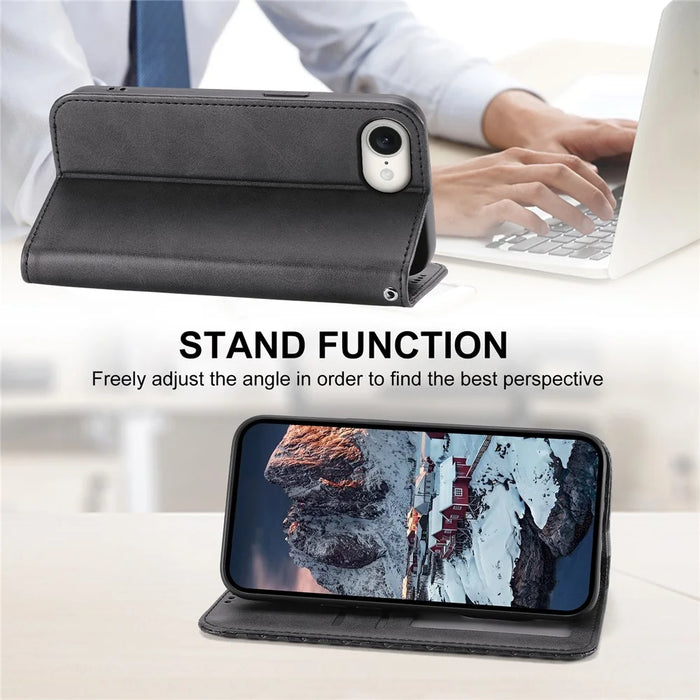For iPhone 17e / 16e Wallet Case PU Leather Phone Cover Mobile Accessories   - Black - 4