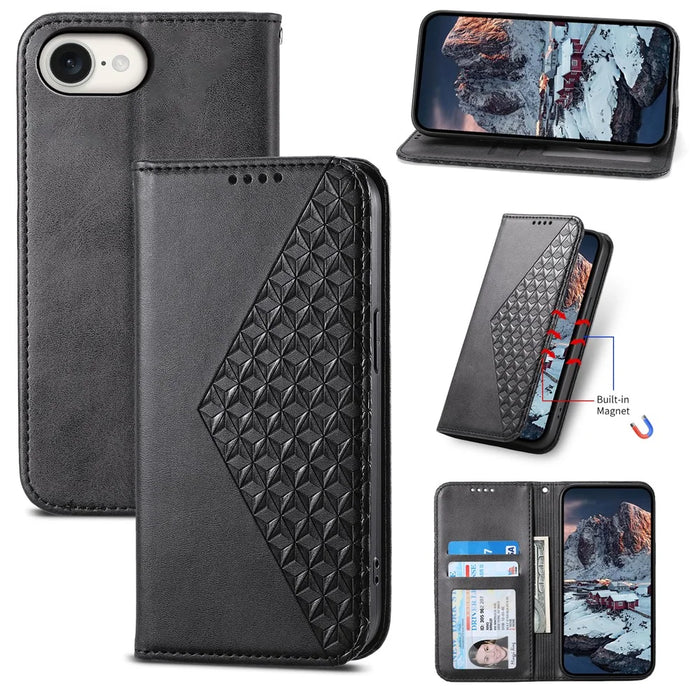 For iPhone 17e / 16e Wallet Case PU Leather Phone Cover Mobile Accessories   - Black - 7