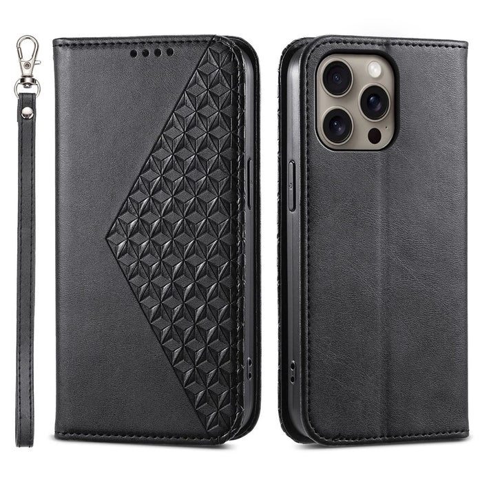 For iPhone 16 Pro Max   Case PU Leather Wallet Phone Cover - Black - 1