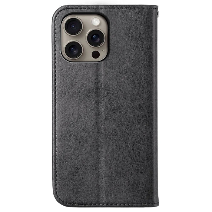For iPhone 16 Pro Max   Case PU Leather Wallet Phone Cover - Black - 6