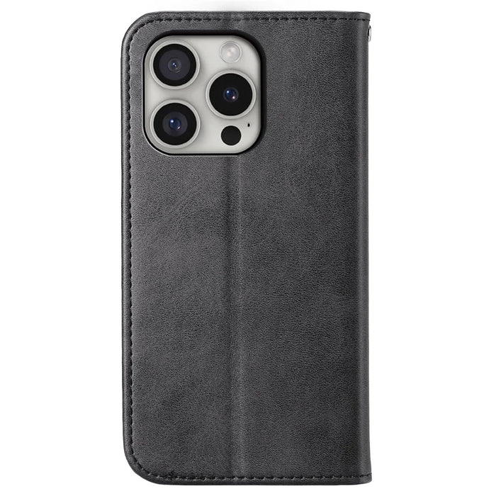 For iPhone 16 Pro Wallet Phone Case Imprinted PU Leather Flip Cover - Black - 6