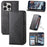 For iPhone 16 Pro Wallet Phone Case Imprinted PU Leather Flip Cover - Black - 7