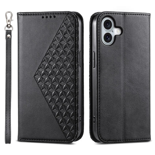 For iPhone 16 Plus Stand Case Imprinted PU Leather Wallet Phone Cover - Black - 1