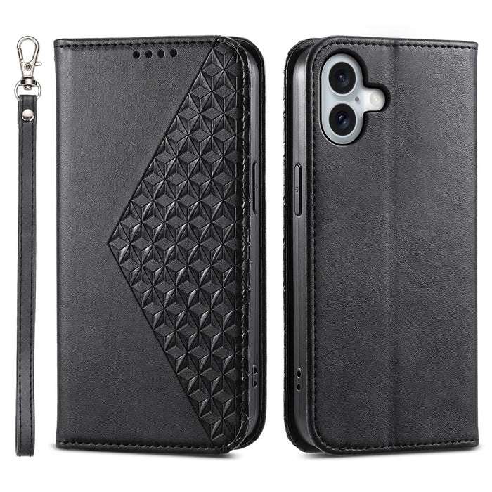 For iPhone 16 Plus Stand Case Imprinted PU Leather Wallet Phone Cover - Black - 1
