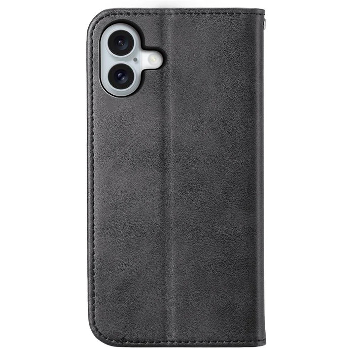 For iPhone 16 Plus Stand Case Imprinted PU Leather Wallet Phone Cover - Black - 6
