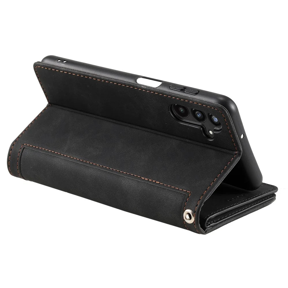 For Samsung Galaxy S24 FE Case Zipper Pocket PU Leather Phone Cover with 9 Card Slots - Black - 4