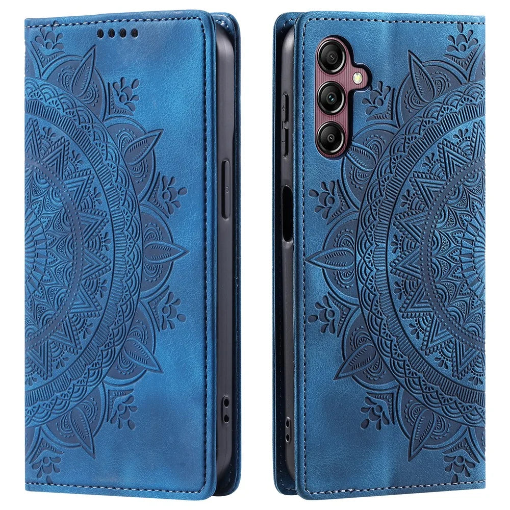Style 010 Wallet Magnetic Phone Stand Case for Samsung Galaxy S24 FE Imprinted  PU Leather Phone Cover - Blue - 1
