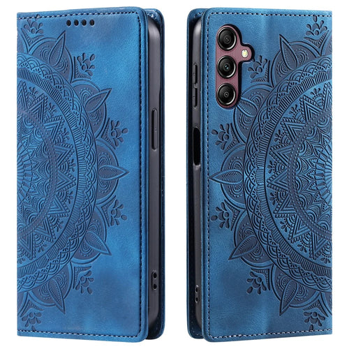 Style 010 Wallet Magnetic Phone Stand Case for Samsung Galaxy S24 FE Imprinted  PU Leather Phone Cover - Blue - 1