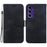 PU Leather Phone Cover for Samsung Galaxy S24 FE Phone Stand Case Imprinted Lotus Pattern Wallet Shell - Black - 1