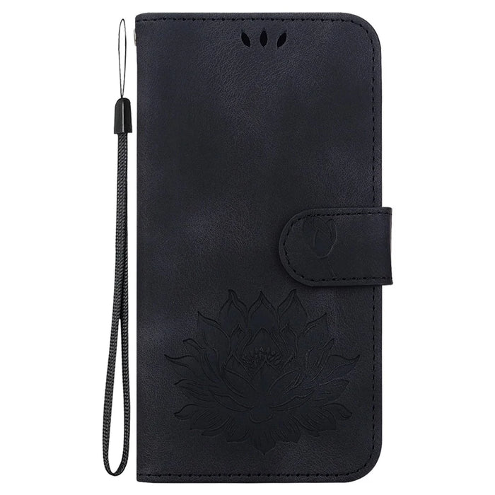 PU Leather Phone Cover for Samsung Galaxy S24 FE Phone Stand Case Imprinted Lotus Pattern Wallet Shell - Black - 7