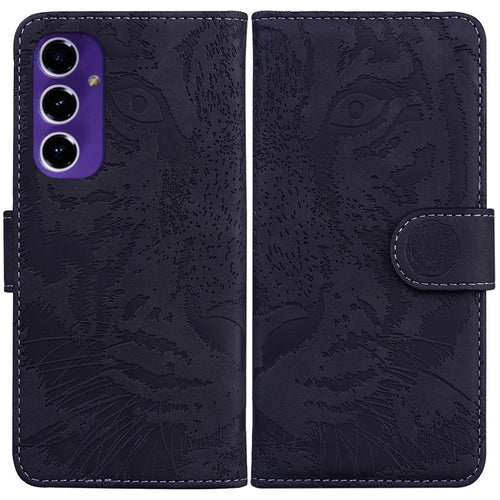 For Samsung Galaxy S24 FE Mobile Phone Stand Case PU Leather Wallet Phone Cover with Imprinted Tiger - Black - 1