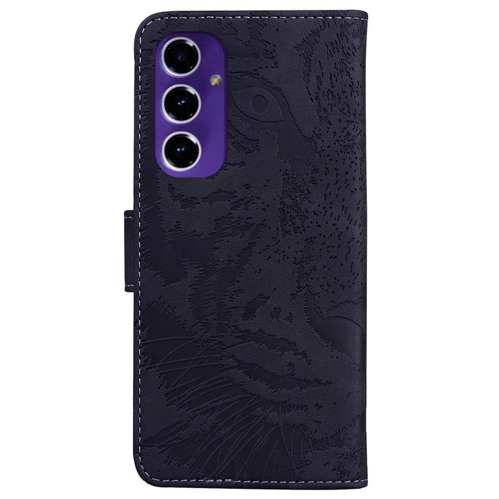 For Samsung Galaxy S24 FE Mobile Phone Stand Case PU Leather Wallet Phone Cover with Imprinted Tiger - Black - 7