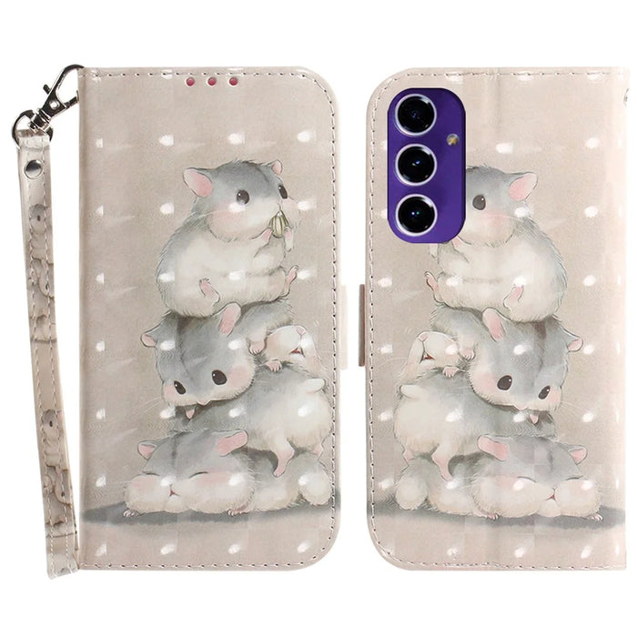 Phone Case for Samsung Galaxy S24 FE Wallet Leather Phone Stand Cover with Pattern Printing - Stacking Squirrels - 1