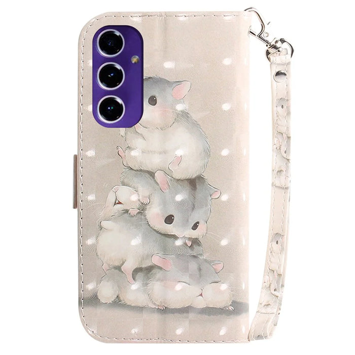 Phone Case for Samsung Galaxy S24 FE Wallet Leather Phone Stand Cover with Pattern Printing - Stacking Squirrels - 7