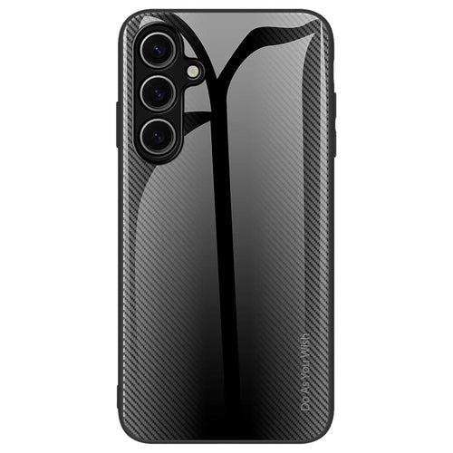 For Samsung Galaxy S24 FE Phone Case Tempered Glass+TPU Cover with Carbon Fiber Texture - Black - 1