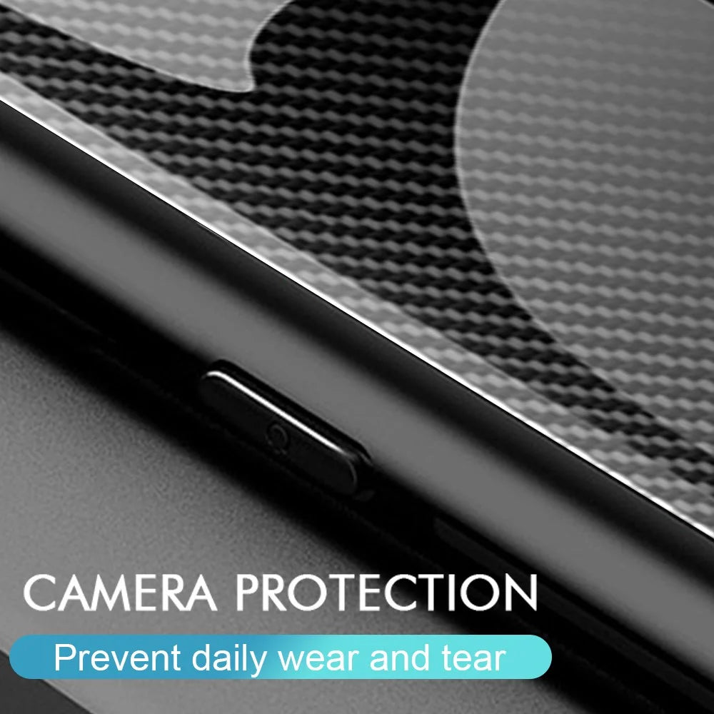For Samsung Galaxy S24 FE Phone Case Tempered Glass+TPU Cover with Carbon Fiber Texture - Black - 4