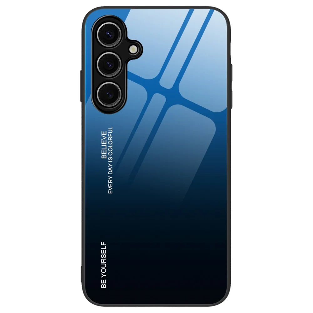 For Samsung Galaxy S24 FE Gradient Color Phone Case Tempered Glass+TPU Cover Phone Protection Shell - Blue+Black - 1