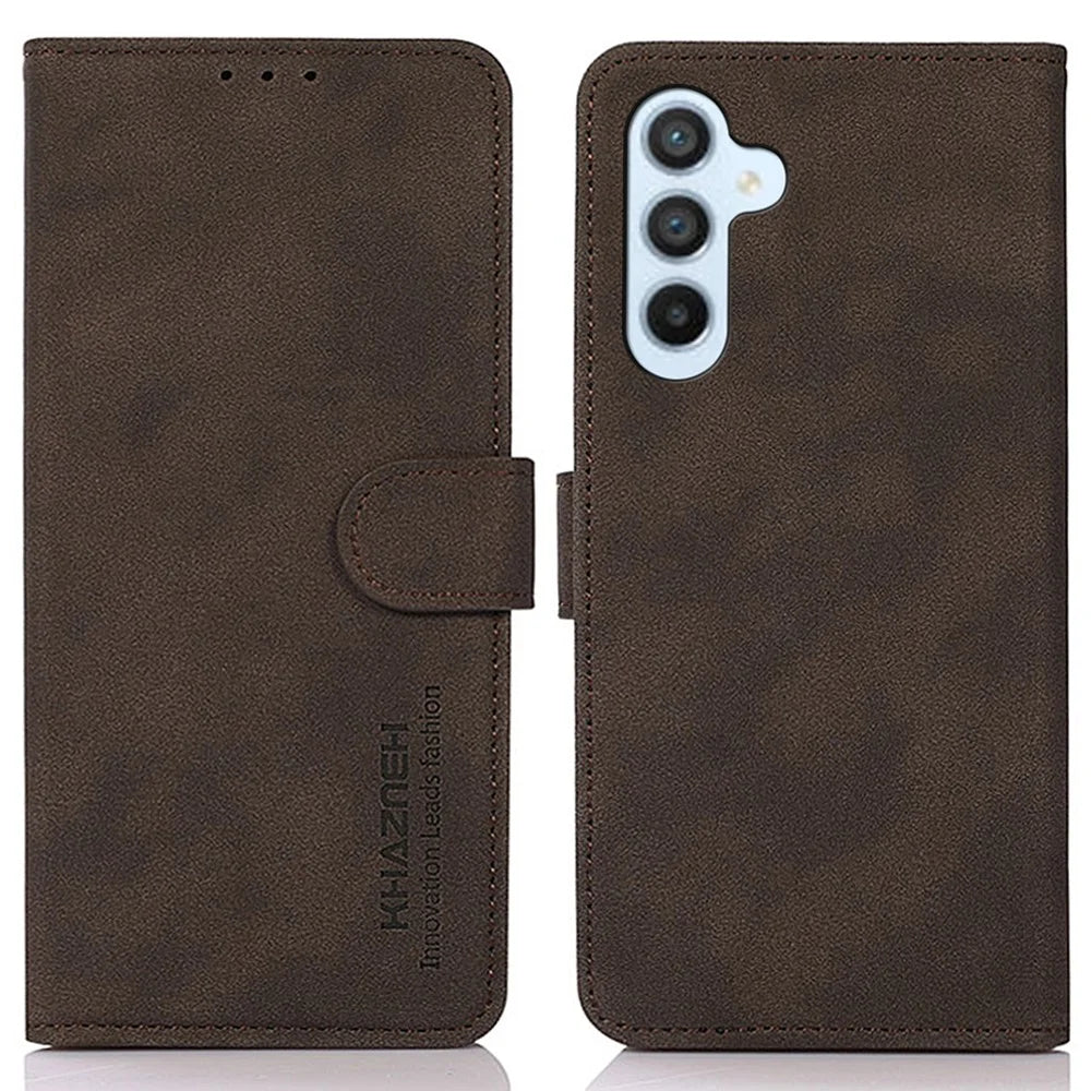 KHAZNEH For Samsung Galaxy S24 FE Case Leather Flip Stand Phone Cover Smooth Texture - Brown - 1