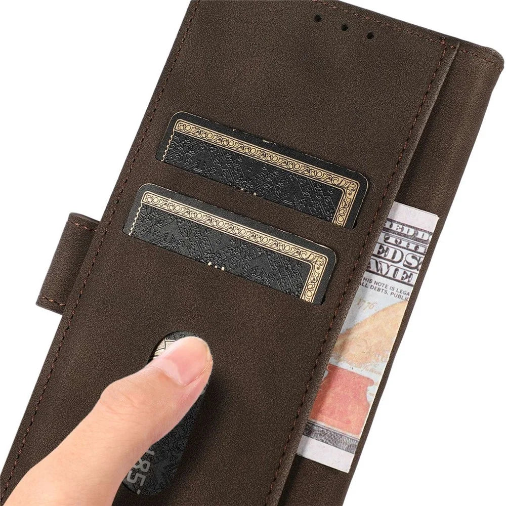 KHAZNEH For Samsung Galaxy S24 FE Case Leather Flip Stand Phone Cover Smooth Texture - Brown - 4